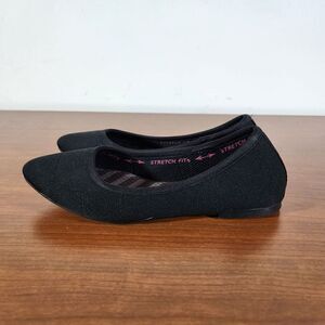 Skechers Womens Cleo Wham Black Knit Ballet Flats 6 Pointed Toe Slip On Shoe